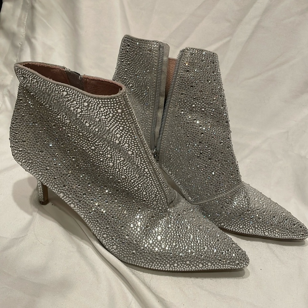 Silver rhinestone ankle boots